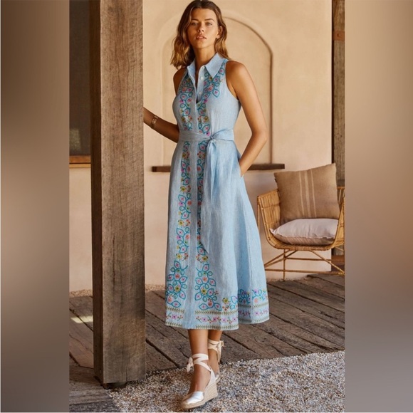 Boden Dresses & Skirts - Boden Kate Linen Embroidered Midi Shirt Dress Size 8